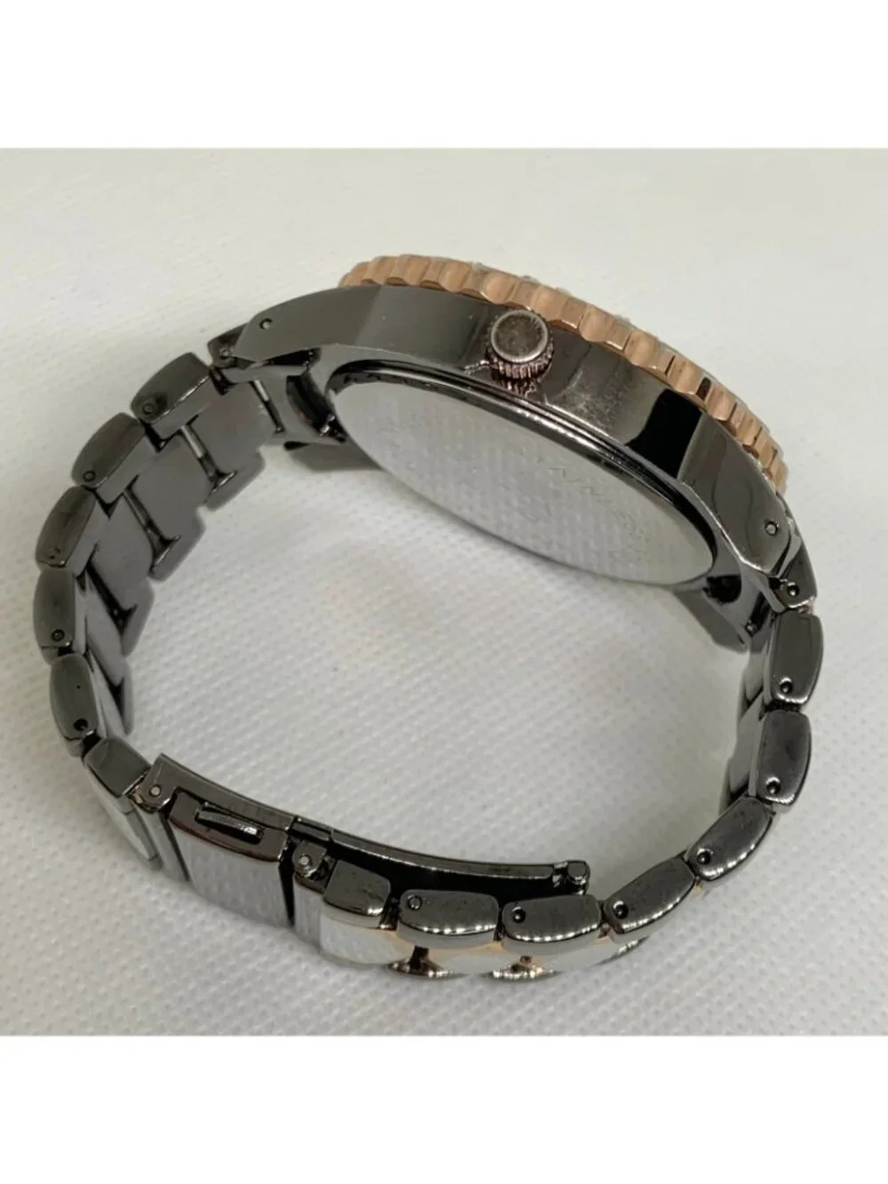 DayTrip iced dial gold black tone women watch large case 46mm size 6.5” running